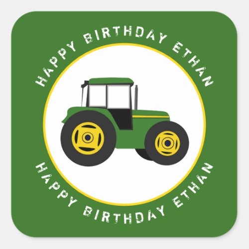 Green Tractor Birthday Custom Square Sticker