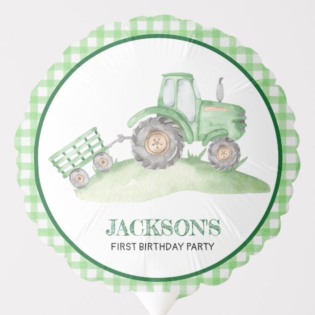 Green Tractor Birthday - Farm party Balloon (Front)