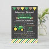 Green Tractor Birthday Invitation (Standing Front)
