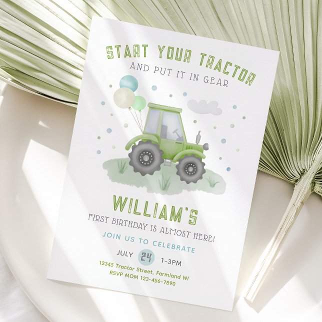 Green Tractor Birthday Invitation, Farm Invitation (Tractor Birthday Invitation)