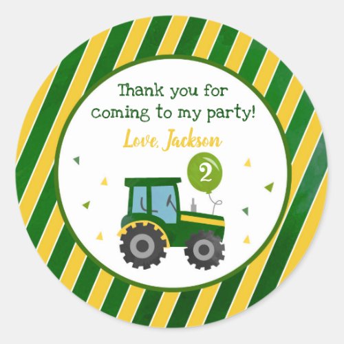 Green Tractor Birthday Party Favor Stickers