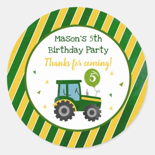 Green Tractor Birthday Party Favor Stickers Labels