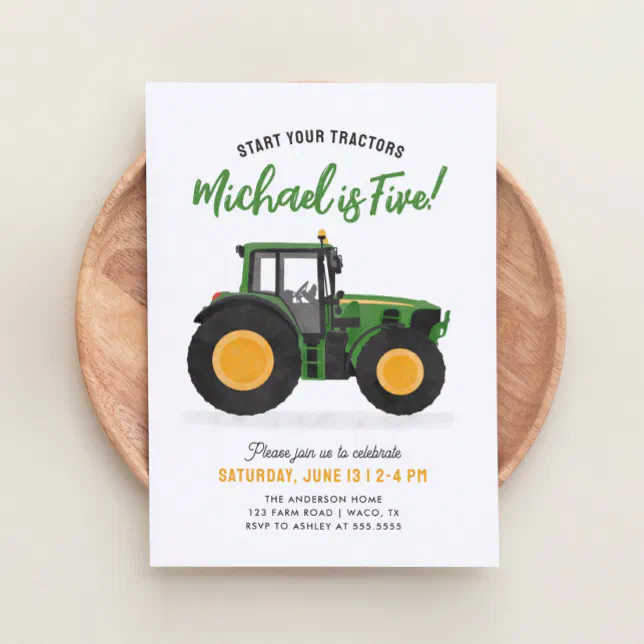 Green Tractor Birthday Party Invitation | Zazzle