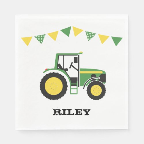 Green Tractor Birthday Party Paper Napkins