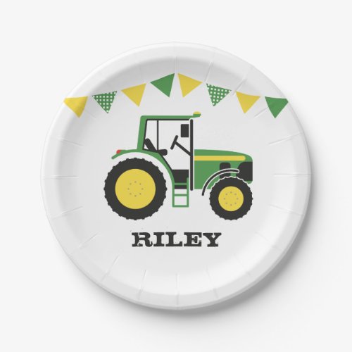 Green Tractor Birthday Party Paper Plate