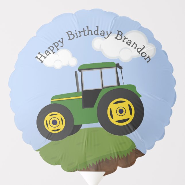 Green Tractor Birthday Personalized Balloon (Front)