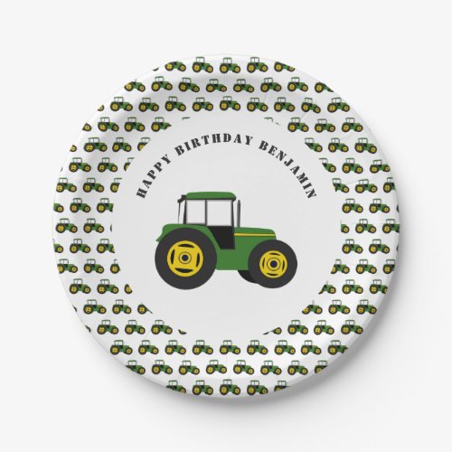Green Tractor Birthday Personalized Paper Plates