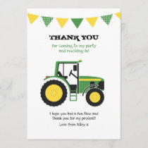Green Tractor Birthday Thank You Note Card