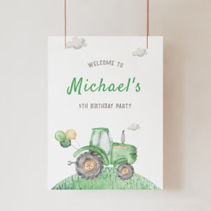 Green Tractor Birthday Welcome Sign