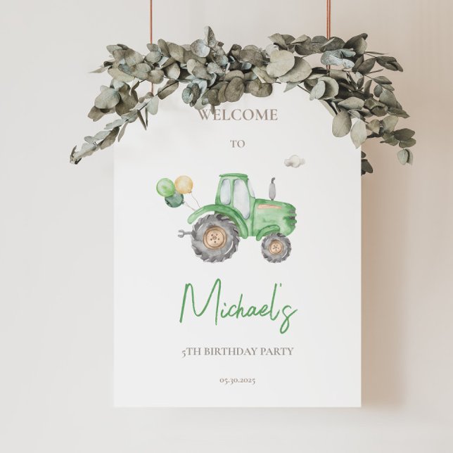 Green Tractor Birthday Welcome Sign (Foam Board) (Creator Uploaded)