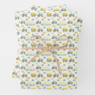 Green Tractor Birthday Wrapping Paper Sheets