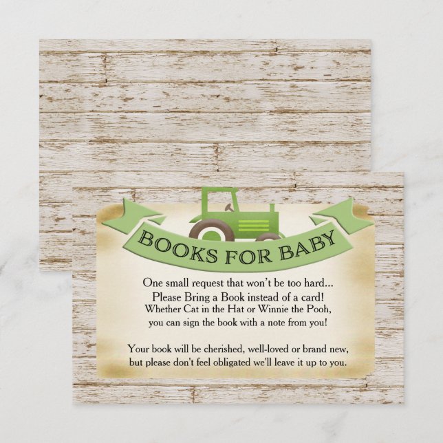 Green Tractor Books for Baby Card (Front/Back)