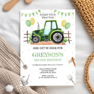 Green Tractor Boy Birthday Invitation