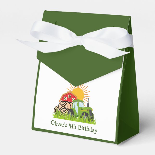 Green Tractor | Boys Birthday Party Thanks Favor Boxes (Front Side)