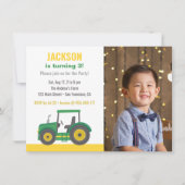 Green Tractor Boys Birthday Party With Photo Invitation (Front)