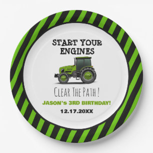 Green Tractor Boys Farm Birthday Party Paper Plates
