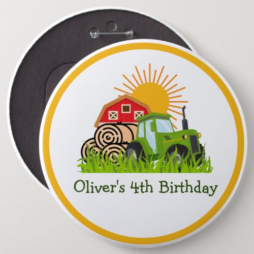 Green Tractor  Boys Themed Birthday Party Button
