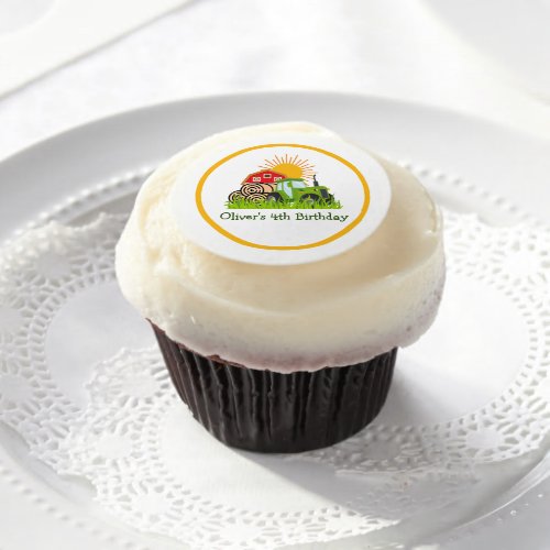 Green Tractor  Boys Themed Birthday Party Edible Frosting Rounds
