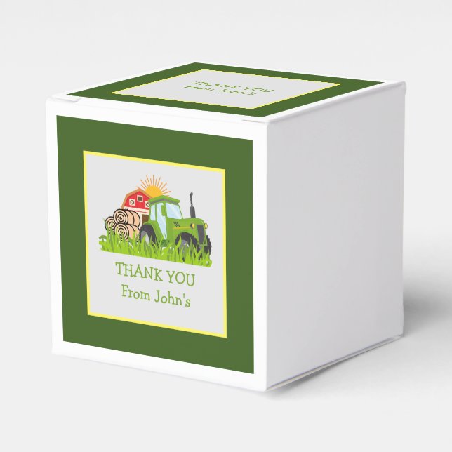Green Tractor |	Boys Themed Birthday Party Favor Boxes (Front Side)