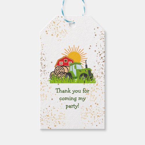 Green Tractor  Boys Themed Birthday Party Gift Tags