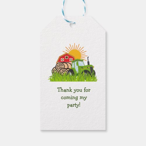 Green Tractor  Boys Themed Birthday Party  Gift Tags
