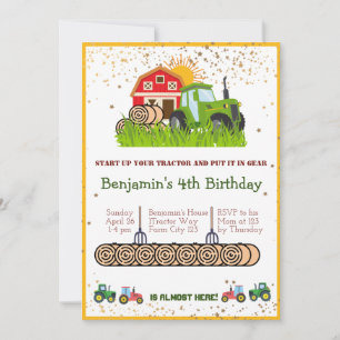 Green Tractor   Boys Themed Birthday Party Invitation