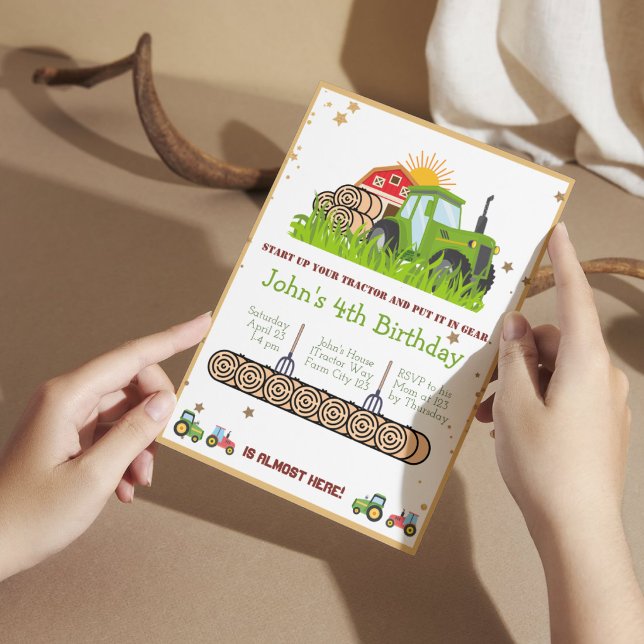 Green Tractor |	Boys Themed Birthday Party Invitation (Creator Uploaded)