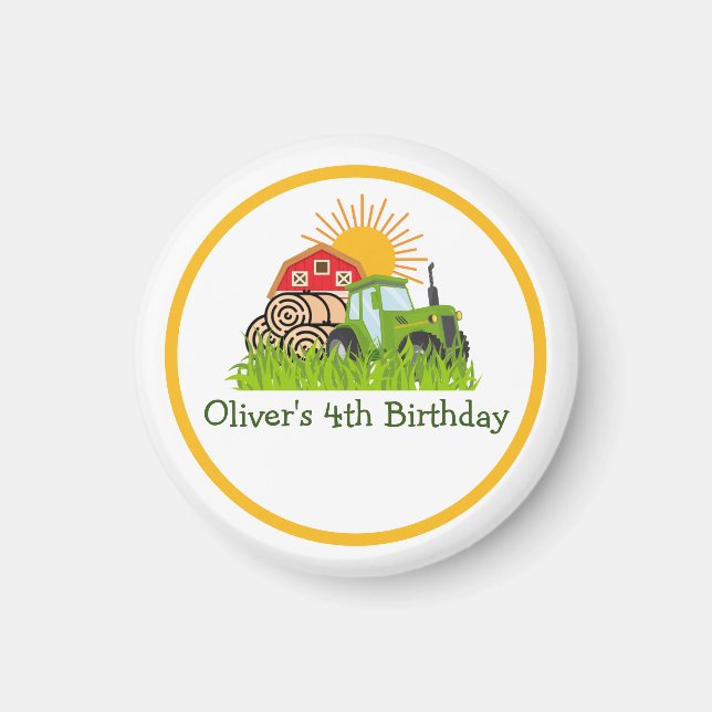 Green Tractor | Boys Themed Birthday Party  Magnet (Front)