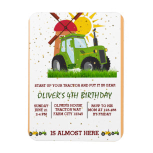 Green Tractor Boys Themed Birthday Party Magnet