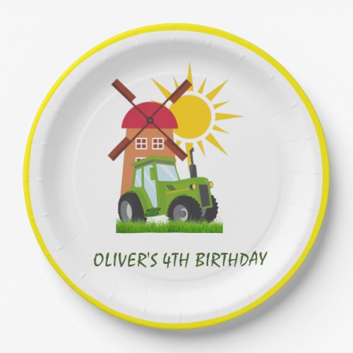 Green Tractor Boys Themed Birthday Party  Paper Plates