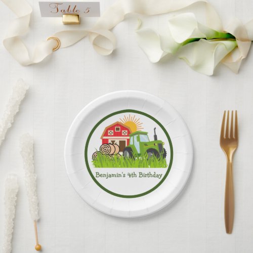 Green Tractor  Boys Themed Birthday Party Paper Plates
