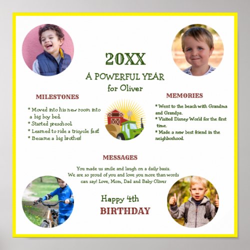 Green Tractor  Boys Themed Birthday Party Poster