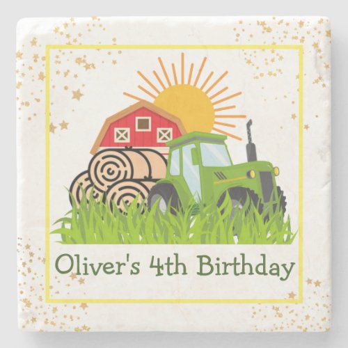 Green Tractor  Boys Themed Birthday Party Stone C Stone Coaster