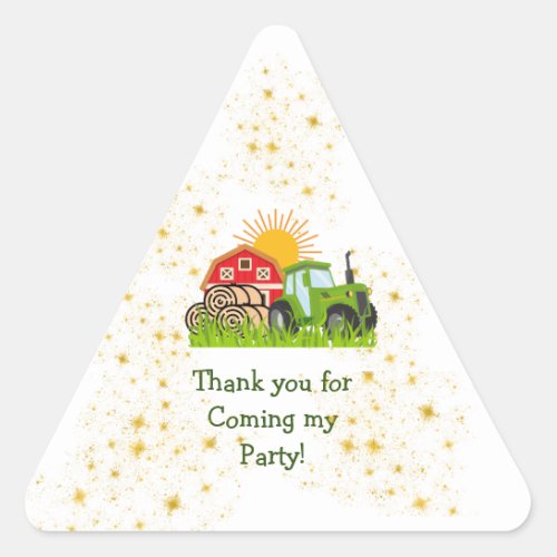 Green Tractor  Boys Themed Birthday Party Triangl Triangle Sticker
