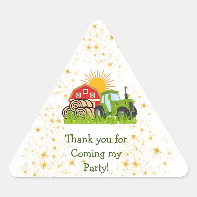 Green Tractor | Boys Themed Birthday Party Triangl Triangle Sticker (Front)