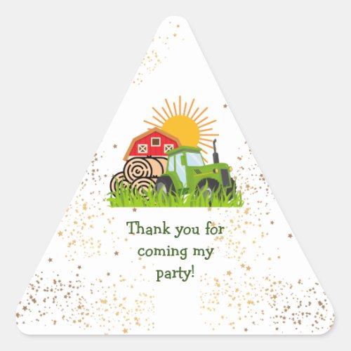 Green Tractor  Boys Themed Birthday Party Triangle Sticker