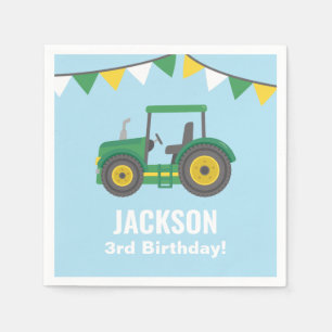 Green Tractor Bunting Flags Birthday Party Napkins