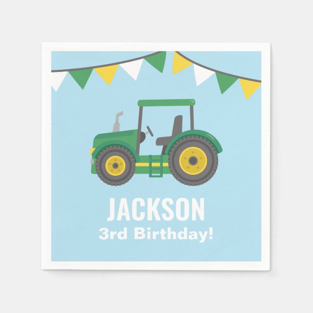 Green Tractor Bunting Flags Birthday Party Napkins (Front)