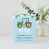 Green Tractor Bunting Flags Boys Birthday Party Invitation (Standing Front)
