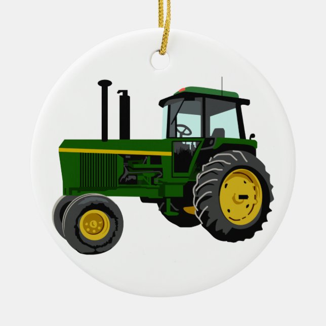 Green Tractor Ceramic Ornament (Front)