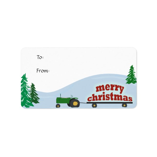 Green Tractor Christmas Gift Label (Front)
