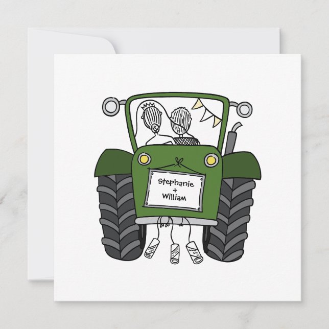 Green Tractor Country Wedding Evening Reception  Invitation (Front)
