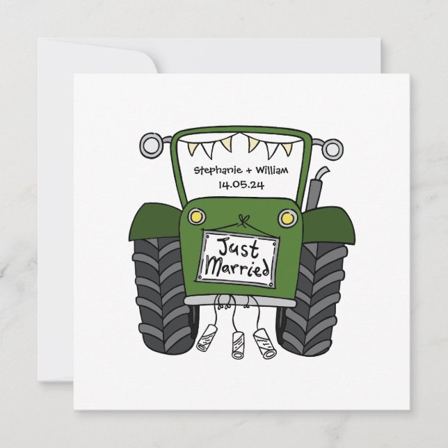 Green Tractor Country Wedding  Invitation (Front)