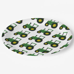 Green Tractor Design Paper Plates