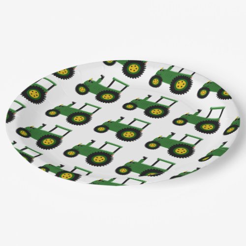 Green Tractor Design Paper Plates