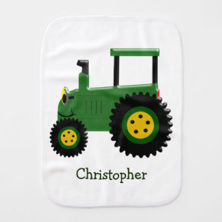 Green Tractor Design Personalised Baby Burp Cloth