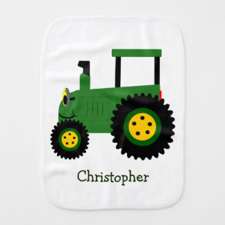 Green Tractor Design Personalised Baby Burp Cloth