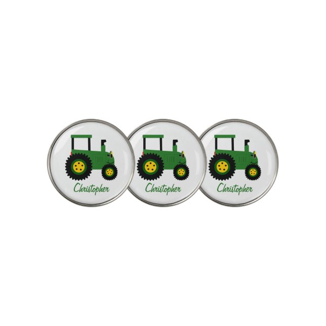 Green Tractor Design Personalised Golf Ball Marker (3 Up)