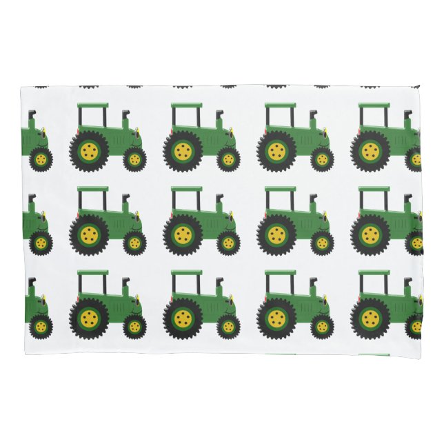Green Tractor Design Pillow Case (Front)