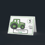green tractor & dog 5th birthday card<br><div class="desc">5th birthday card with a green tractor and dog. This illustrated card is perfect for parent or grandparents to give to a son/ grandson when he turns five. This card reads, "Happy Birthday" on the outside and includes space for the boy's age and name. The inside message can also be...</div>